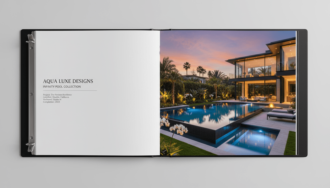 Luxury infinity edge pool with evening lighting and modern design